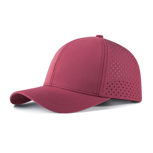 VOBOOM Men Laser Mesh Baseball Cap Burgundy One Size Snapback Hat