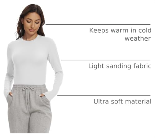 Kinglaman 5-Pack Women's Long Sleeve Crew Neck Slim Fit Tops - Black, White, Heather Grey, Medium