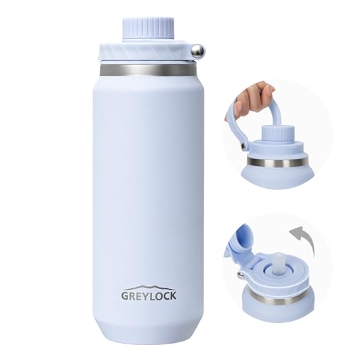 Greylock Glacier 32 Oz Insulated Stainless Steel Water Bottle with Leakproof Straw Lid