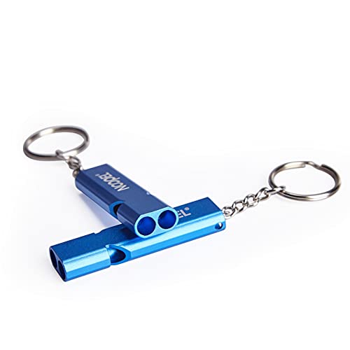 Emergency Survival Whistles - 2 Pack Blue with Lanyard & Keychain
