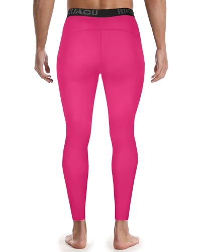 Men's Compression Pants Athletic Tights for Gym Workout - Medium Rose Pink
