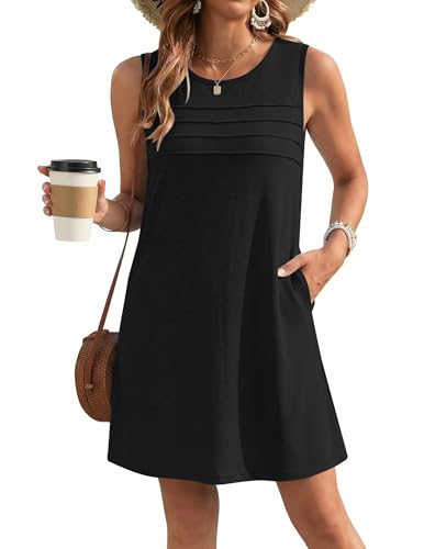Womens Swimsuit Cover Up Dress with Pockets - Black, Large