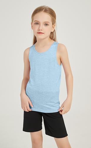 Quick Dry Tank Tops for Kids - Moisture Wicking Sleeveless Shirt - Light Blue, 7-8 Years