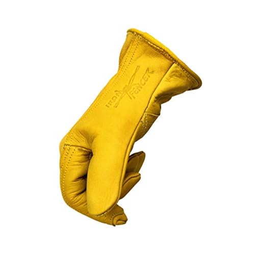 Iron Fencer Leather Work Glove - 207 Large Golden Stag Cowhide Leather Fencing Gloves for Men Heavy Duty Double Palm, Guantes de Trabajo, Ranch, 207L
