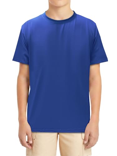 Boys Athletic T-Shirt - Dry Fit Short Sleeve Crewneck - Navy, 13-14 Years
