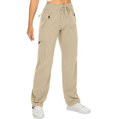 Toomett Women's Hiking Cargo Pants UPF 50 Quick Dry Medium Light Khaki