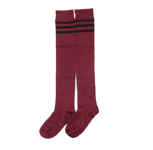 Thigh High Socks for Women - Cotton Warm Striped - Burgundy