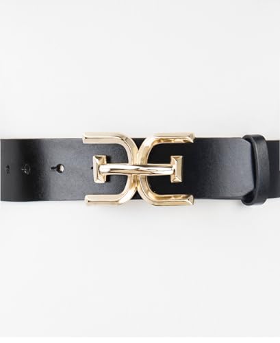 Sam Edelman Women's Double Logo Plaque Leather Belt for Jeans & Trousers - Small Black
