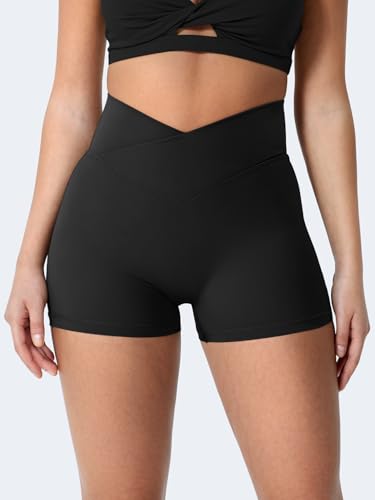 YEOREO CoreFlex Women Scrunch Workout Shorts with Pockets 3.6/4.5 inch Inseams – Black, Medium