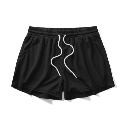 Men's Mesh Running Shorts 3 Inch Quick Dry Athletic Gym Shorts with Pockets (Medium, Black) - Kiuwoba