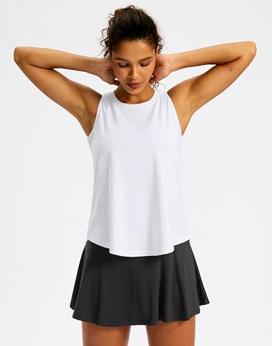 Quick Dry High Neck Workout Tank Top for Women - B White, Medium