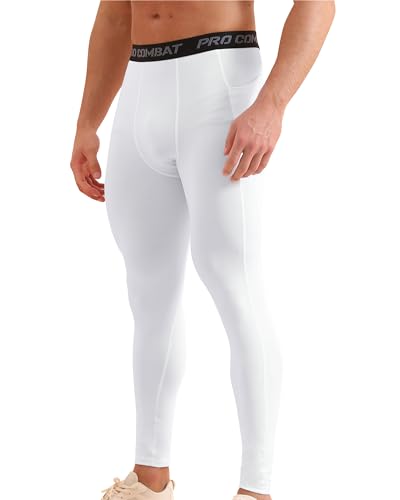 Men's Compression Pants with Pockets - Medium White Athletic Leggings