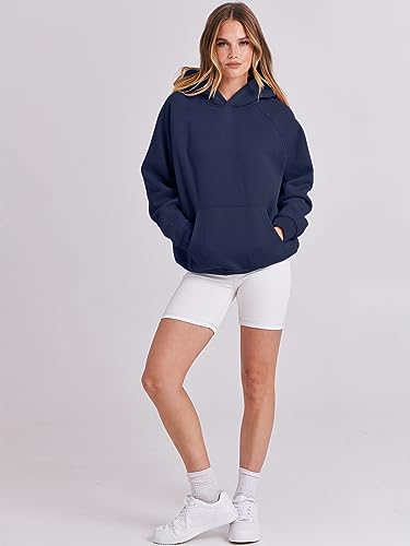 ANRABESS Oversized Navy Blue Fleece Hoodie for Women Medium