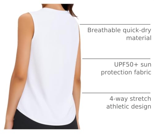 Girls Quick Dry Athletic Tank Top - Sleeveless, UPF50+, 9-10 Years, White