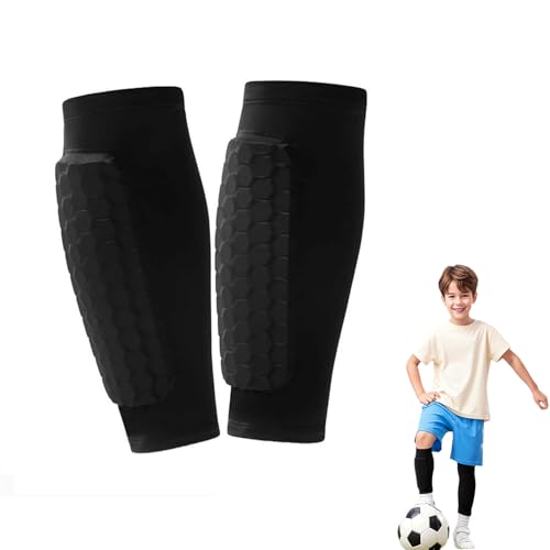 LAZGET Kids Soccer Shin Guards Socks with Honeycomb Gel Pads - Black S (Age 6-10)
