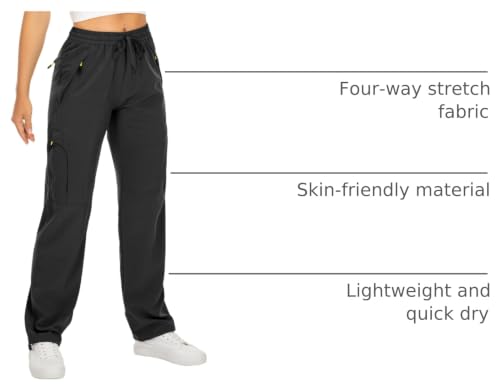 Lightweight Women's Hiking Cargo Pants - UPF 50, Quick Dry, Medium/Black