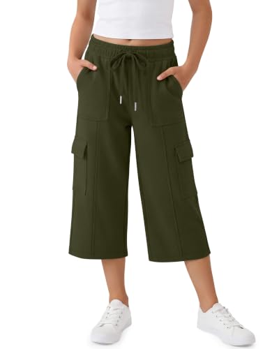 Girls Cargo Capri Pants with Pockets - Adjustable Waistband