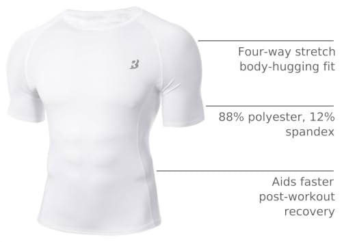 Roadbox Men's Compression Short Sleeve Workout Base Layer Shirt Small White