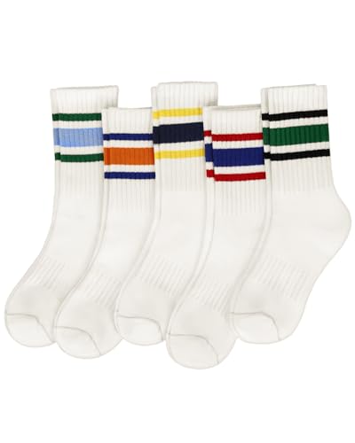 iCamter 5 Pairs Striped Crew Socks for Women