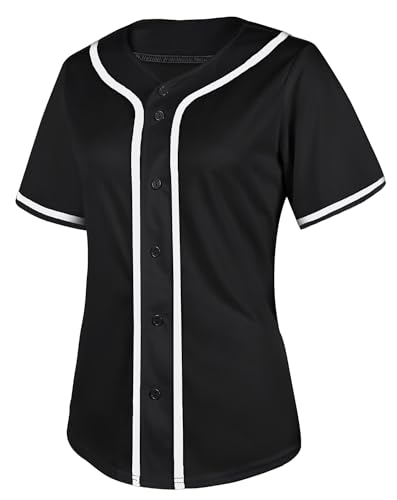 Dolpind Women's Baseball Jersey Shirt Large Black Short Sleeve Button Down