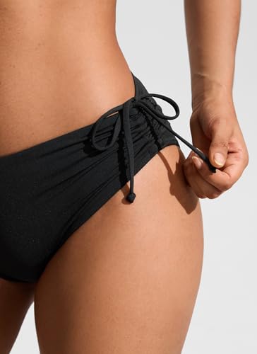 CRZ YOGA Mid-Waisted Ruched Bikini Bottoms - Medium Black Swimsuit