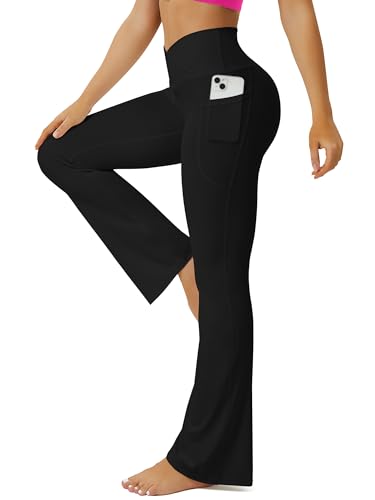 Flare Yoga Pants for Women with Pockets - Black, Large