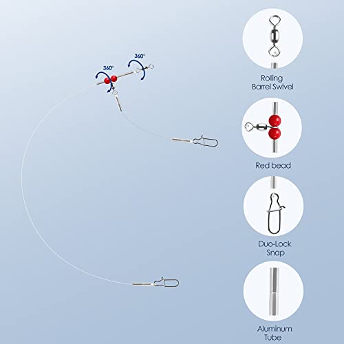 Fishing Leader Rigs - 1 Arm Red - 6 Pcs Nylon-Coated with Swivels & Hooks