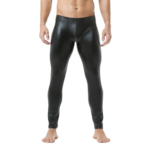 DTODWW Men's Faux Leather Activewear Leggings Slim Fit Black XL