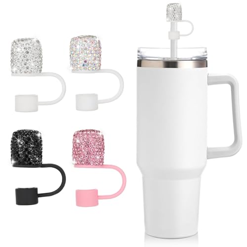 Bling Rhinestones Straw Cover Set - 4 Pack for Stanley Tumblers - Pink, Black, Silver, Colorful