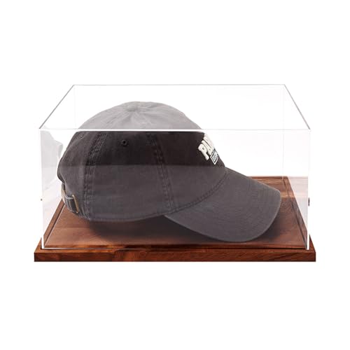 Acrylic Baseball Cap Display Case with Wooden Base - UV Protection