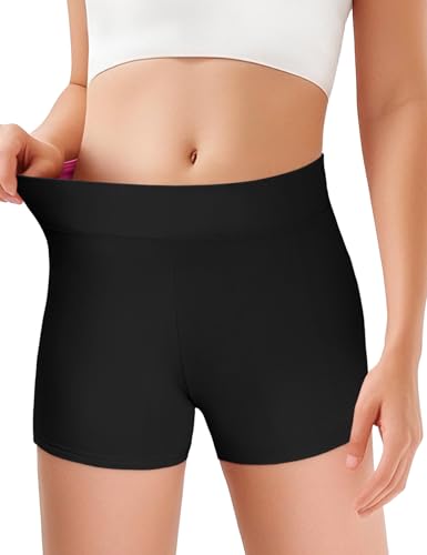 Girls High Waisted Athletic Shorts - Dance & Volleyball - 7-8 Years / Black