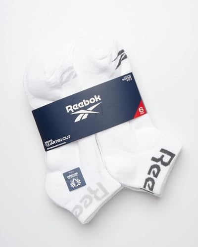 Reebok Men's Quarter Socks 6 Pack White Arch Support Cushioned Athletic Socks