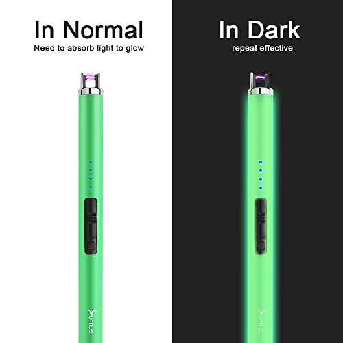Glow-in-the-Dark USB Lighter - Rechargeable Windproof for BBQ & Candle - Green