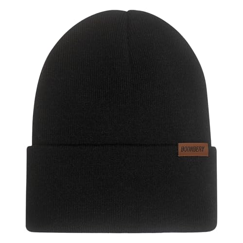 Unisex Lightweight Knit Cuffed Beanie Hat - Black