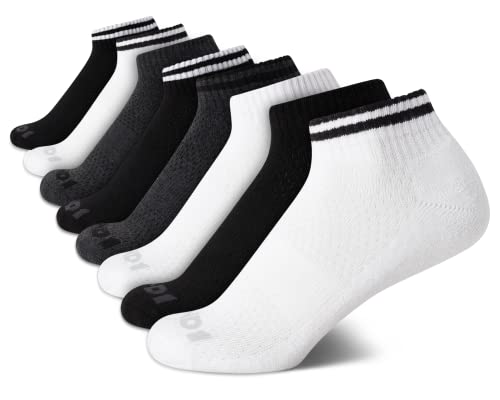 Boys Quarter Athletic Socks - 8 Pack Cushioned Moisture Wicking - S-M Black/White