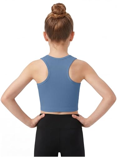 Kids Athletic Ribbed Knit Tank Top - Sleeveless Crop Blue 9-10Y