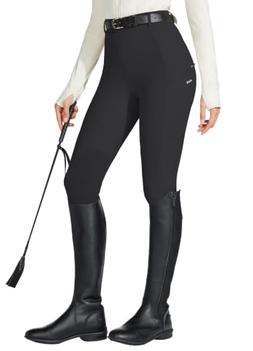 Women's Equestrian Riding Breeches - Breathable, Suede Knee Patch, Small/Black