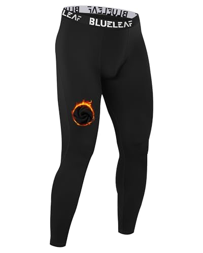Blueleaf Men's Thermal Fleece-Lined Compression Leggings - Large Black