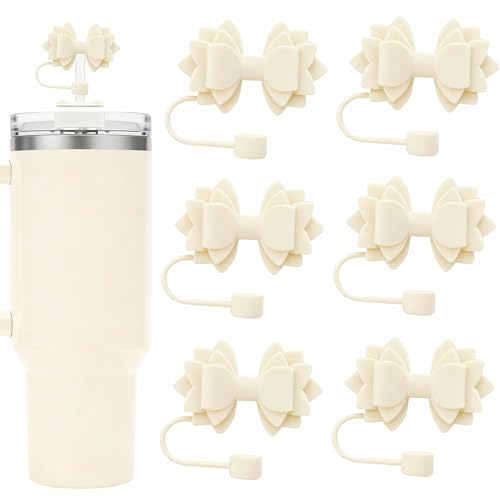 6Pcs Silicone Bow Straw Toppers for 10mm Straws - Off-White