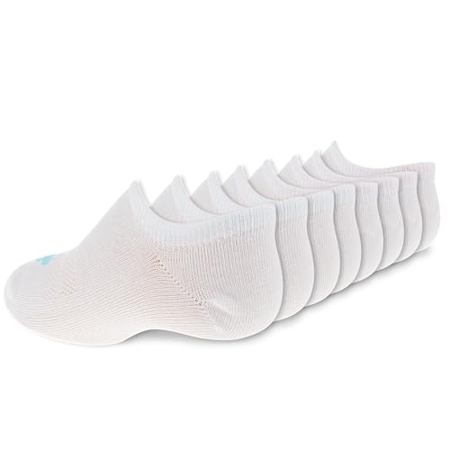New Balance Kids' Cushioned Performance Liner Socks 8 Pairs - Large White (Pink/Teal Logo)
