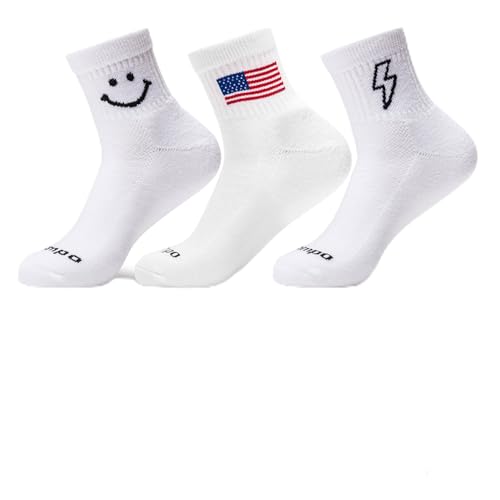 Del Campo Performance Golf Socks – Premium Quarter-Height Moisture-Wicking Athletic Socks 3-Pack (Medium-Large / Smiley, 1776, Bolts)