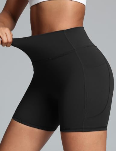Olmlmt No Front Seam Women Biker Shorts with Pockets – Medium, Black