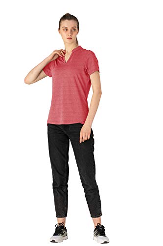 YSENTO Women's Short Sleeve V-Neck Golf Polo Shirt - Dry Fit Collared Top