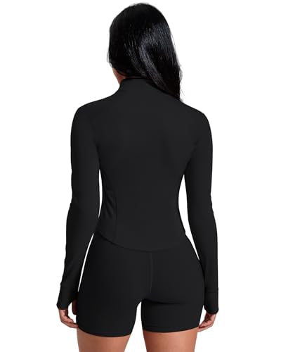 Lightweight Women's Workout Jacket Zip Up Crop Top - Medium Black