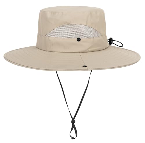 Kids Sun Hat with UV Protection - Beach Bucket Cap, 5-10 Years, Dark Beige