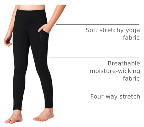 Girls Leggings with Pockets - Soft Stretch Athletic Pants, 12-13 Years / A1-Black