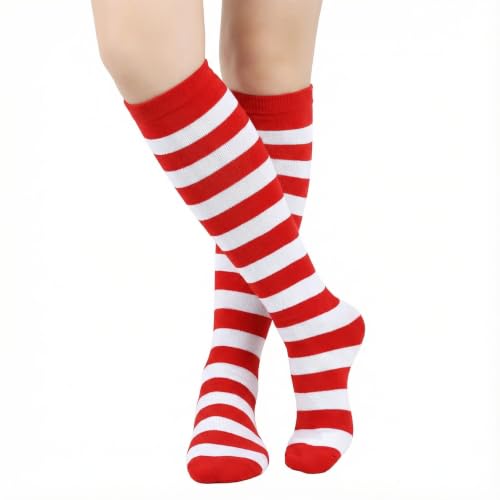 Women's Knee High Socks - Red and White Striped Athletic Socks