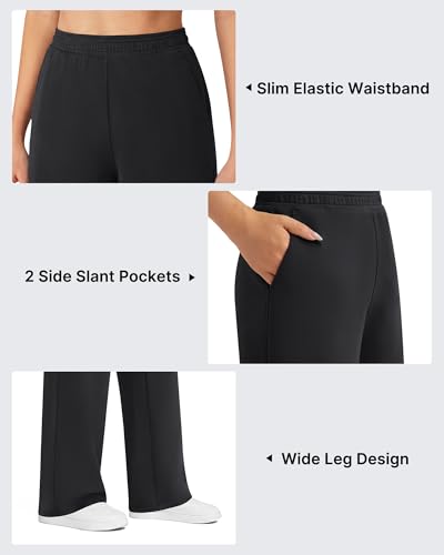 G4Free Women's Wide Leg Sweatpants Tall 5'7"–5'9.5" Elastic Waist Black