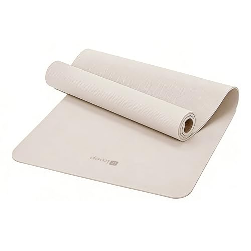 TPE Yoga Mat 72" x 24" Non-Slip 1/4 Inch Exercise Mat with Strap - Oat White
