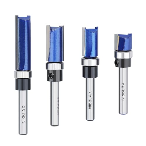 4PCS Router Bit Set, Top Bearing Flush Trim Router Bit 1/4" Shank,1/2" Diameter Flush Cut Router Bit for Woodworking Cutting Length 1/2", 3/4", 1", 1-1/2"